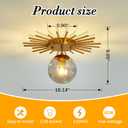 UOFUS Gold Sunburst Semi Flush Mount Ceiling Light Fixture with Glass Globe 1-Light Small Chandelier Farmhouse Ceiling Lamp for Hallway Stairwell Foyer Office Entryway