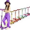 Lifemaster Mini 3-Wheel Kids Scooter with Multi-Color Wheel Lights 4-Height Adjustable Handlebar, Wide Anti-Slip Deck, Child Safety Certified, Boys & Girls Ages 2+ Supports Up to 110 lbs