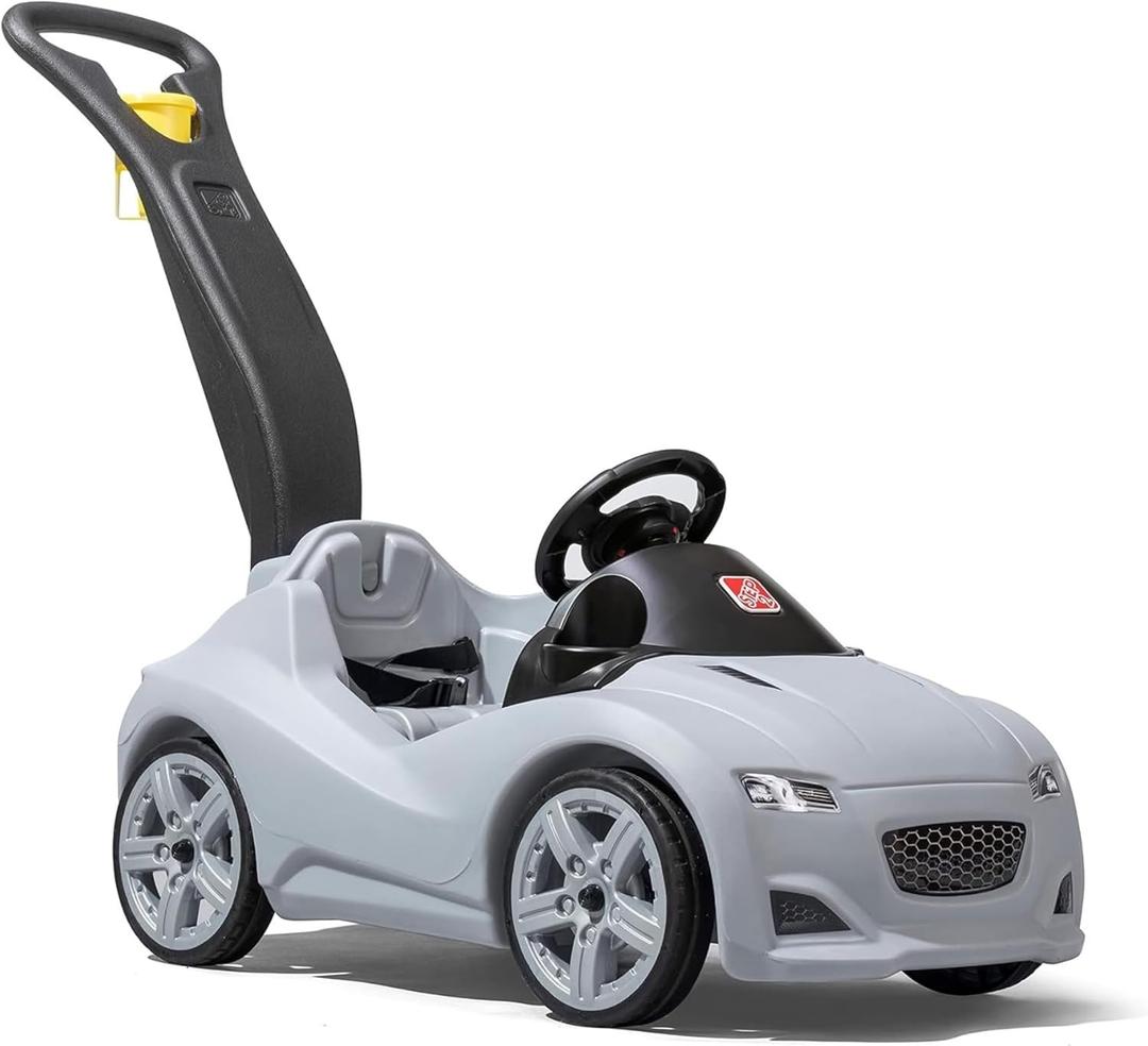 Step2 Whisper Ride Cruiser Kids Push Car, Ride On Toy, Stroller Substitute, Includes Seat Belt & Horn, Made of Durable Plastic, Max Weight 50 lbs., For Toddlers 1.5-4 Years Old, Gray