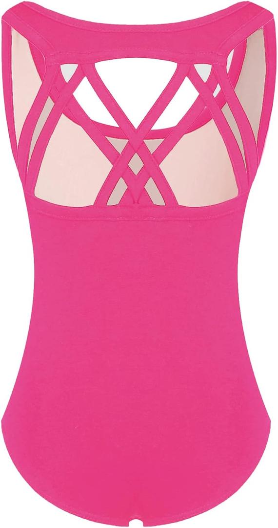 Phineein Girls Sleeveless Ballet Gymnastics Leotards - Kids Athletic Crisscross Back Dancewear Unitards (10-12Y, Plum)