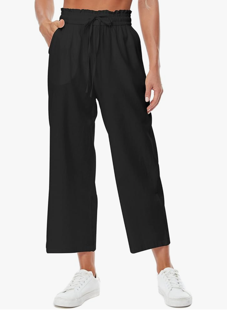 Womens Linen Pants Wide Leg High Waisted Drawstring Casual Flowy Pants with Pockets, L Womens Linen Pants Wide Leg High Waisted Drawstring Casual Flowy Pants with Pockets, L
