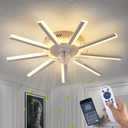 HuixuTe 27" White Straight Strip Geometric Ceiling Fan with Lights, 3 Colors 6 Speeds Low Profile Ceiling Fan with Light for Kitchen Bedroom