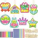Wovnet 48 Pcs Mother's Day Craft Kits Make You Own Mother's Day Wood Craft Kit DIY Coloring Wooden Art and Crafts with Gem Stickers for Mom's Birthday Gifts Party Decoration Hanging Ornaments