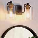 Modern 2-Light Bathroom Vanity Light Fixture, Black and Gold Bathroom Light Fixtures Over Mirror with Large Clear Glass Shades, Farmhouse Wall Sconce for Bedroom Living Room, E26 Base