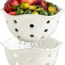 Gomakren Fruit Basket Set of 2, Ceramic Fruit Bowl Berry Basket with Holes, 7.6 Inch Fruit Containers Colander for Fridge - Farmhouse Kitchen Decor, Mothers Day Gifts, Cream White