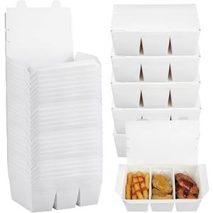 30 Pack 50 oz Paper To Go Containers, 3 Compartment Take Out Food Containers, White Take Out Boxes, Microwavable, Leak and Grease Resistant for Restaurants, Picnics, Offices and Catering, 4.6 x 2.5 inches