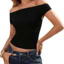 Women Off Shoulder Tops Sleeveless Polka Dot Floral Print Shirts Y2K Going Out Casual Crop Tops Streetwear (Black, M)