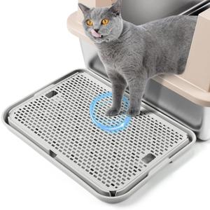 Large Cat Litter Box Step Mat, 16.5"x11.2" Cat Ramp Stairs, Cat Litter Catcher for Self-Cleaning Litter Box, Cats Pedal Step Stool Ideal for Kitten & Older Cats (Light Grey)
