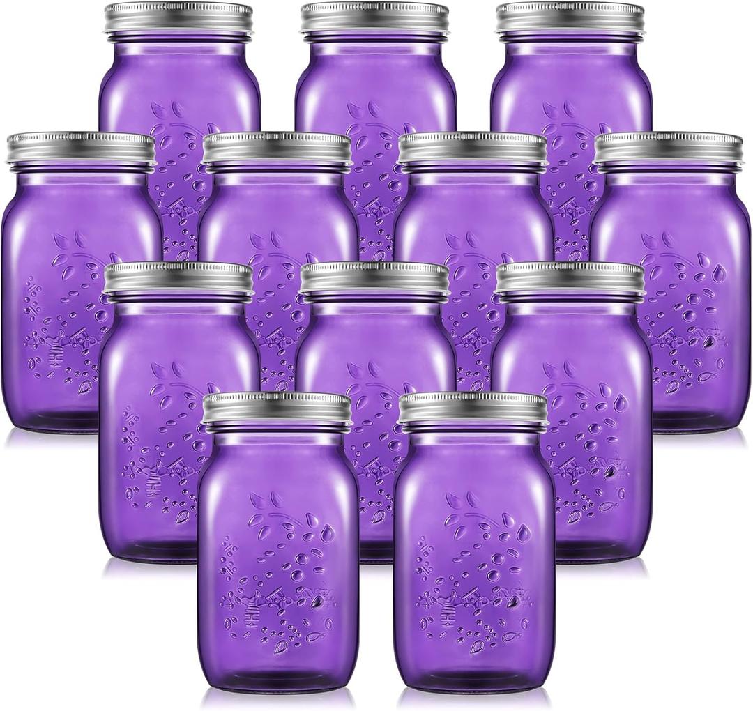 Tessco for you 12 Pcs Purple Bulk Mason Jars 16oz with Lids  Glass Pint Canning Containers Regular Mouth for Food Storage, Wedding, DIY Crafts, Table Centerpieces