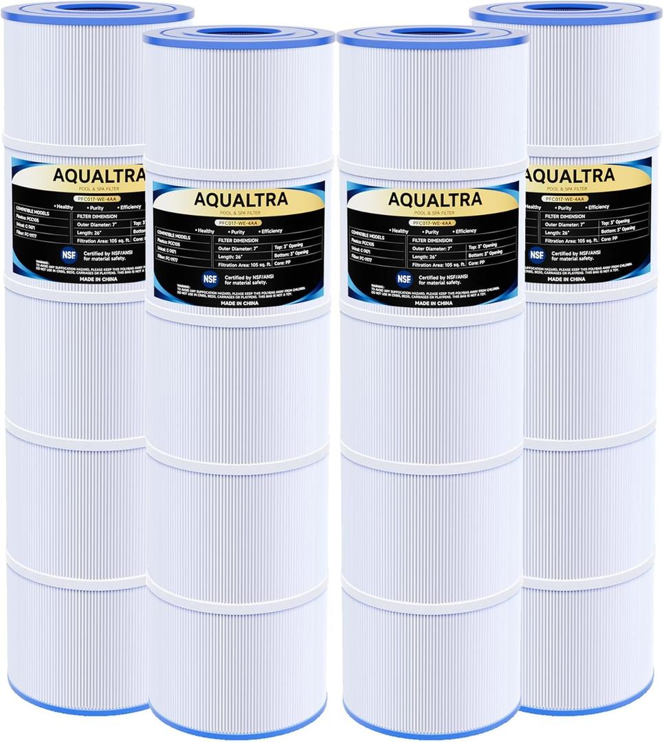 AQUALTRA Pool Filter Compatible with CCP420, PCC105-PAK4, C-7471, FC-1977, 178584, 160301, FC-6470, R173576, 105 sq. ft., 26" x 7" 4 Pack