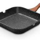 ESLITE LIFE 9.5 Inch Nonstick Grill Pan for Indoor Cooking, Versatile Induction Square Large Grilling Skillet Steak Pan for Stove Tops, PTFE & PFOA Free, Black
