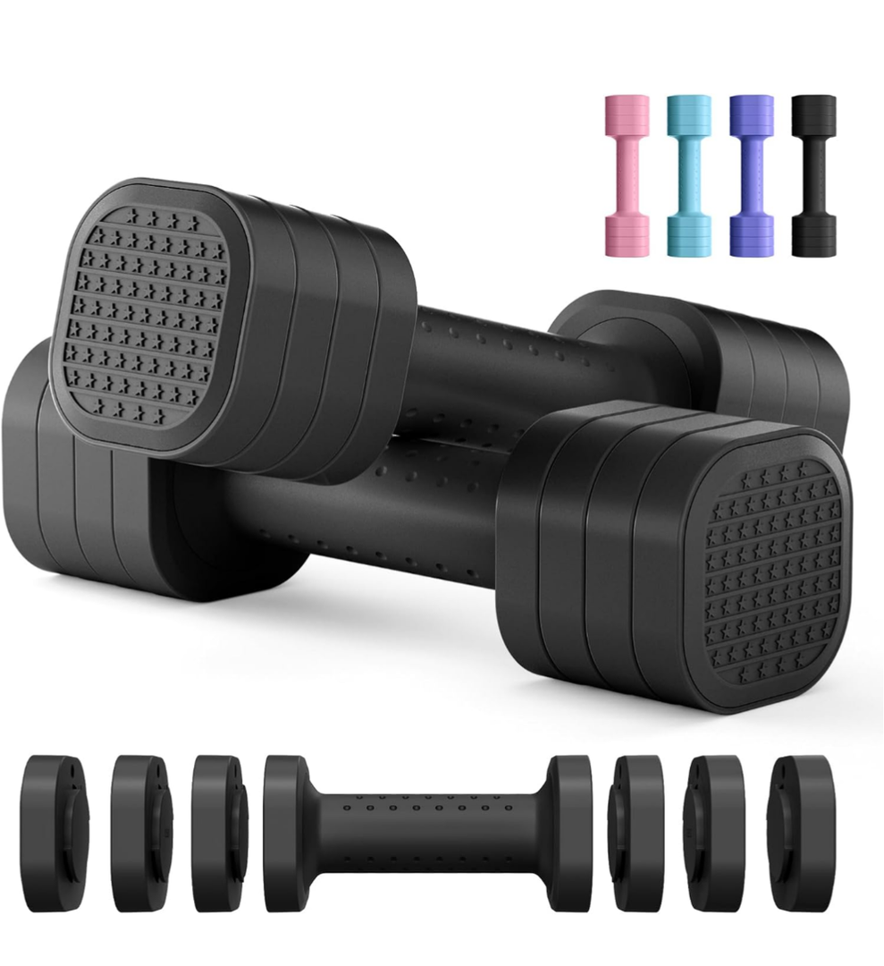 Adjustable Dumbbell Set of 2, 4 in 1 Free Weights Dumbbells Set for Women, Hand Weights for Women at Home, Each 2lb 3lb 4lb 5lb with TPU Soft Rubber Handle for Home Gym Exercise Training