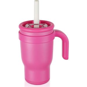 14oz Toddler Sippy Cup Vacuum Insulated Stainless Steel Kids Cup with Handle, Spill-Proof Straw, Leak-Proof Travel Cup for Home or On-the-Go Cup (Hot Pink)