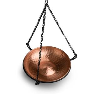 Monarch Abode Pure Copper Hand Hammered Hanging Bird Bath and Feeder w/ Iron Chain, 17-inch Detachable Iron Chain Outdoor Birdbath and Birdfeeder for Garden Backyard Patio & Deck, Bird Water Feeder