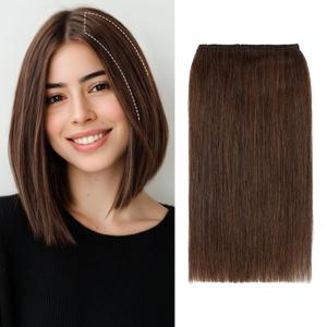S-noilite Clip in Hair Extensions for Short Hair - 100% Real Human Hairpieces for Women With Thinning Hair - 1PCS 2 Clips, 8g, 4Inch - Medium Brown