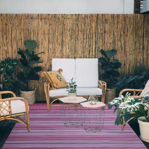 Reversible Outdoor/Indoor Plastic Rug Plastic Straw Rug Waterproof Portable Mat, Easy to Clean and Fold,Perfect for Garden, Patio, Picnic, Decking-Pink Purple,9x12Ft