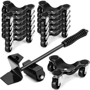 Timtin 13 Pcs Furniture Moving Dolly Set, 3 Wheel Steel Tri Dolly Heavy Duty Movers Mobile Rollers, 1 Crowbar, Triangle Swivel Caster Easy Moving Tool for Home Furniture, 200 Lbs Capacity (Black)