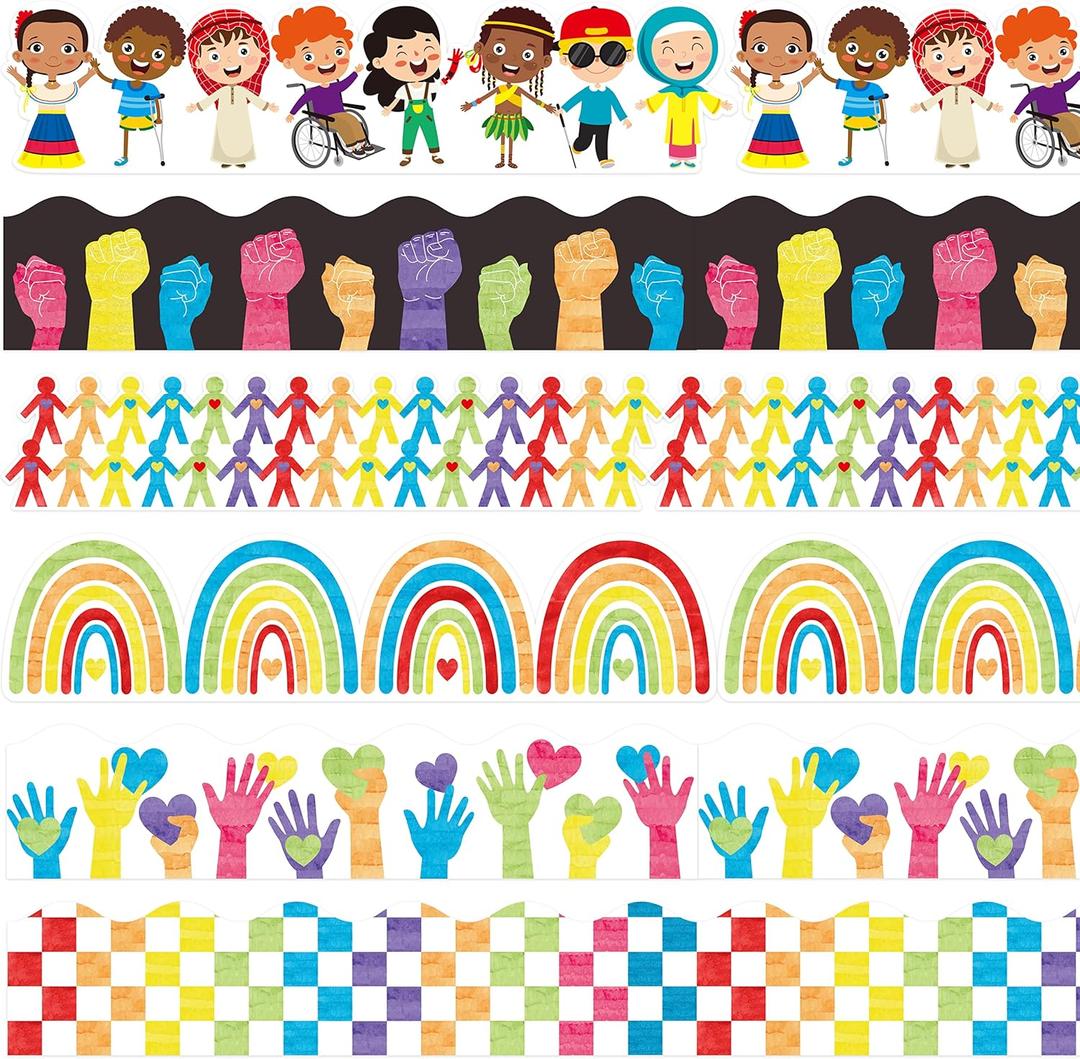 BeYumi 84Pcs Diversity Equality Bulletin Board Borders All are Welcome Diverse Students Border Trims Watercolor Equality Inclusive Back to School Classroom Chalkboard Wall Decor for Teacher Elementary