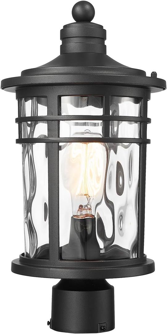 Darkaway Large Outdoor Post Lights Lamp Posts Outdoor Lighting, 17inch Aluminum Post Lights Outdoor Light Fixtures with Water Ripple Glass, Pole Light for Outside Patio Yard Garden, Large,1Pack