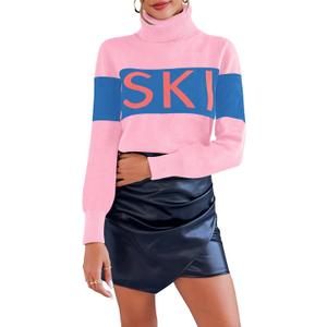 Ybenlow Women Sweaters Color Block Turtleneck Tops Comfy Winter Blouse 2024 Ski Sweaters Tight Knit Outfits Shirts XL