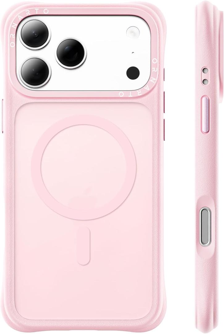 ORNARTO Magnetic for iPhone 17 Pro Case | 20FT Drop Protection, Compatible with MagSafe | Slim Translucent Matte Anti-Fingerprint Shockproof Cover for iPhone 17 Pro 6.3 inch, Chalk Pink