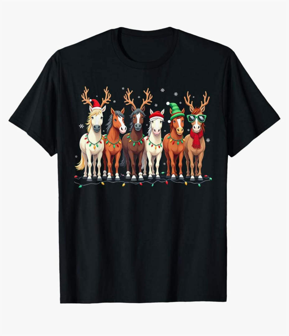 Horse Lover Santa Hat Christmas Xmas Holiday Girls Pajamas T-Shirt M