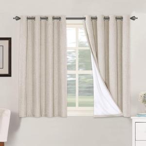 H.VERSAILTEX Linen Blackout Curtains 45 Inches Long 100% Blackout Thermal Insulated Textured Linen Look Curtain Draperies Anti-Rust Grommet, Energy Saving with White Liner, 2 Panels, Natural, 52"W x 45"L