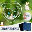 HOWAF 2026 My First Easter Ornament for Baby Boy, Heart Acrylic Keepsake with Blue Gift Box & White Ribbon, Newborn First Easter Souvenir Easter Tree Decor for Nursery