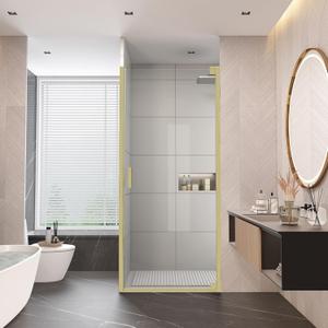 Sunrosa Pivot Shower Door, 33 2/8" -34" W x 76" H Single Pivot Shower Door, 5/16"(8mm) Clear Tempered Glass, Pivot Swing Shower Door, Brushed Gold Finish, Easy to Clean