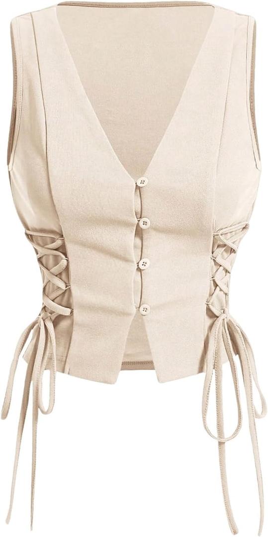 GORGLITTER Women's Sleeveless Western Cowgirl Rodeo Outfit Lace Up Vest Tops Pirate Renaissance Peasant Bodice 2025 (Medium, Apricot)