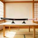 Sword Stand with Blade Slot Wood Samurai Katana Holder for Desktop Display Adjustable Weapon Display Stand for Long & Short Swords Dagger (Small - Single Tier)