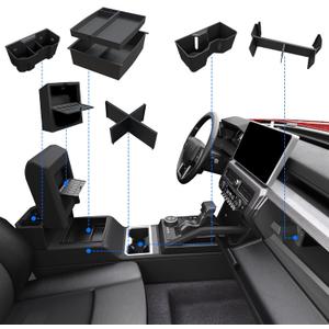 ELECFRESH 6PCS Set Center Console Organizer Tray for 2026 2025 2024 Toyota Tacoma Gen 4th Accessories, Glove Box Organizer Armrest Hidden Storage Box, Front & Rear Cup Holder with Insert Divider