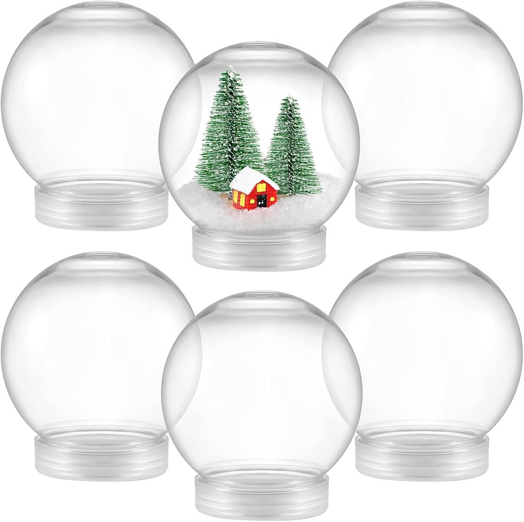 6 Pieces DIY Snow Globe Water Globe 3.6 Inch Clear PET Plastic with Screw Off Cap for DIY Crafts Christmas Decoration