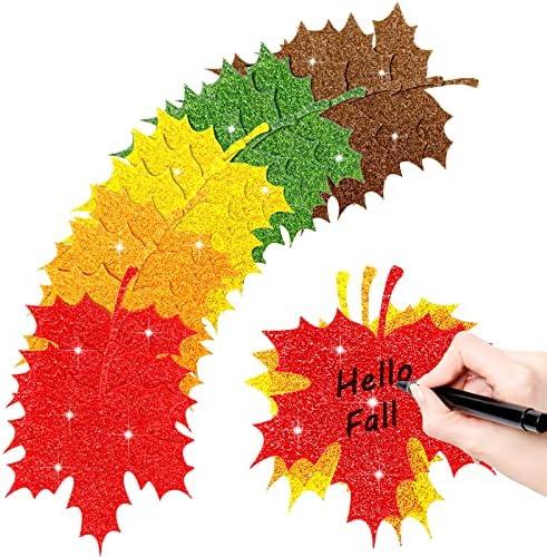 Demissle Thanksgiving Fall Leaves Bulletin Board Decorations Leaf Cutouts Glitter Maple with Adhesive Dots for Bulletin Board Classroom Decor(100 Pcs)
