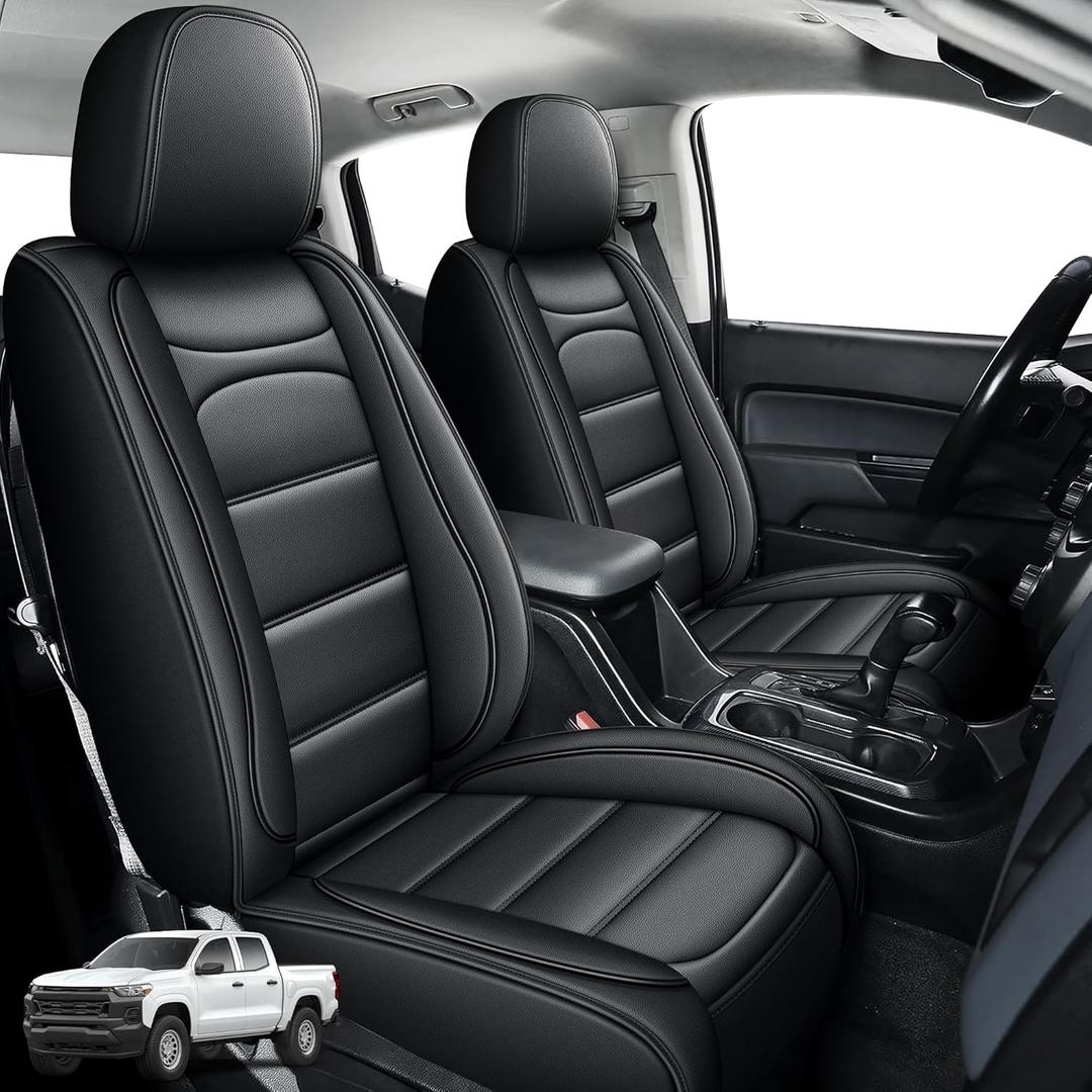 Seat Covers Fit for Chevy Chevrolet Colorado : 2015-2022 Crew Cab Extends Cab Z71 LT ZR2 Work Truck Front Pickup Faux Leather Car Seat Covers (2PCS Front,Blackline)