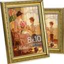 upsimples 8x10 Picture Frame with Real Glass, Ornate Vintage 8 x 10 Photo Frames for Wall Decor or Tabletop Display, Gold, 2 Pack