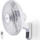 Air Monster 16 Inch Wall Mount Fan with Remote Control, Wall Mount Garage Fan, Oscillating, Plastic Grill, 70 Degree, 3 Speed, Timer, Adjustable Tilt, Fused Plug, ETL, White Color, Ventilador de Pared