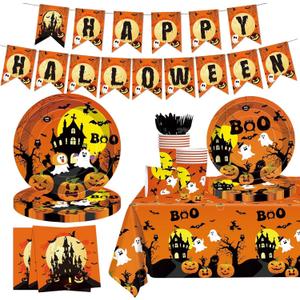 104Pcs Mouse Halloween Decorations, Happy Halloween Party Supplies Set Include Banner, Balloons, Tablecloth, Plates, Napkins, Cake Toppers and Cupcake Toppers for Horror Birthday Party Decorations