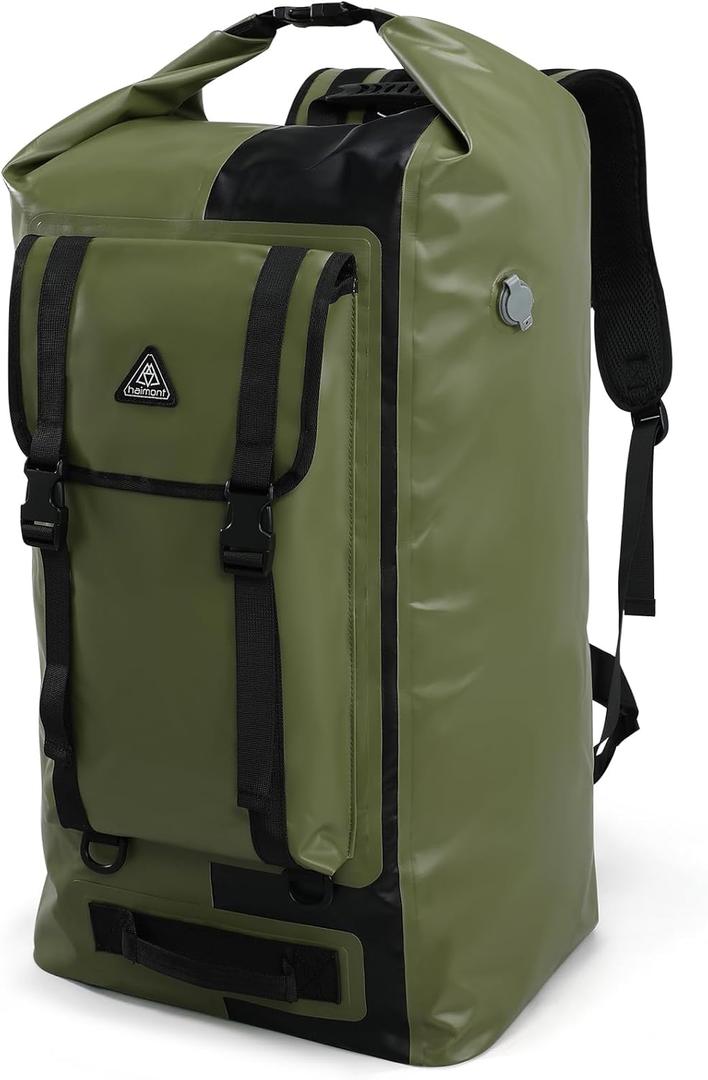 Haimont Dry Waterproof Roll Top Backpack Marine Dry Bag River Pack with Waist Belt Camping Surfing 60L, Army Green/Black