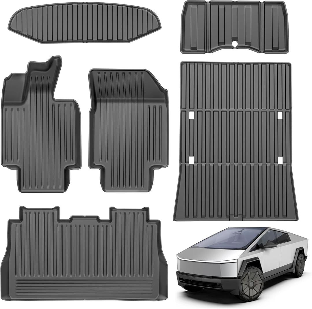 Floor Mats for Tesla Cybertruck- 2023 2024 2025 Custom Fit All Weather TPE Cargo Liner Cargo Trunk AccessoriesTesla Cybertruck Full Floor Mat Kit Set of 6