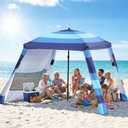 Beach Cabana,3 Side Curtains,7.2 * 7.2 FT for 5-6 People,Blue | Beach Canopy with Sand Bags,Easy Beach Shade, Beach Tents for Family, Adjustable Height