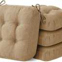Chair Cushions for Dining Chairs, Dining Chair Cushions, Tufted Indoor Chair Pads with Ties & Non Slip Backing, Seat Cushions for Kitchen Chairs 16.5 x 16.5 x 3.5, Set of 4, Khaki