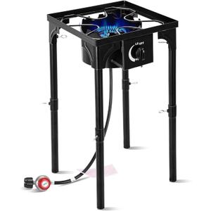 Propane Camping Stove, 130000 BTU Single Burner Outdoor Propane Stove, High Pressure Propane Gas Cooker with Detachable Legs, 30 PSI Regulator