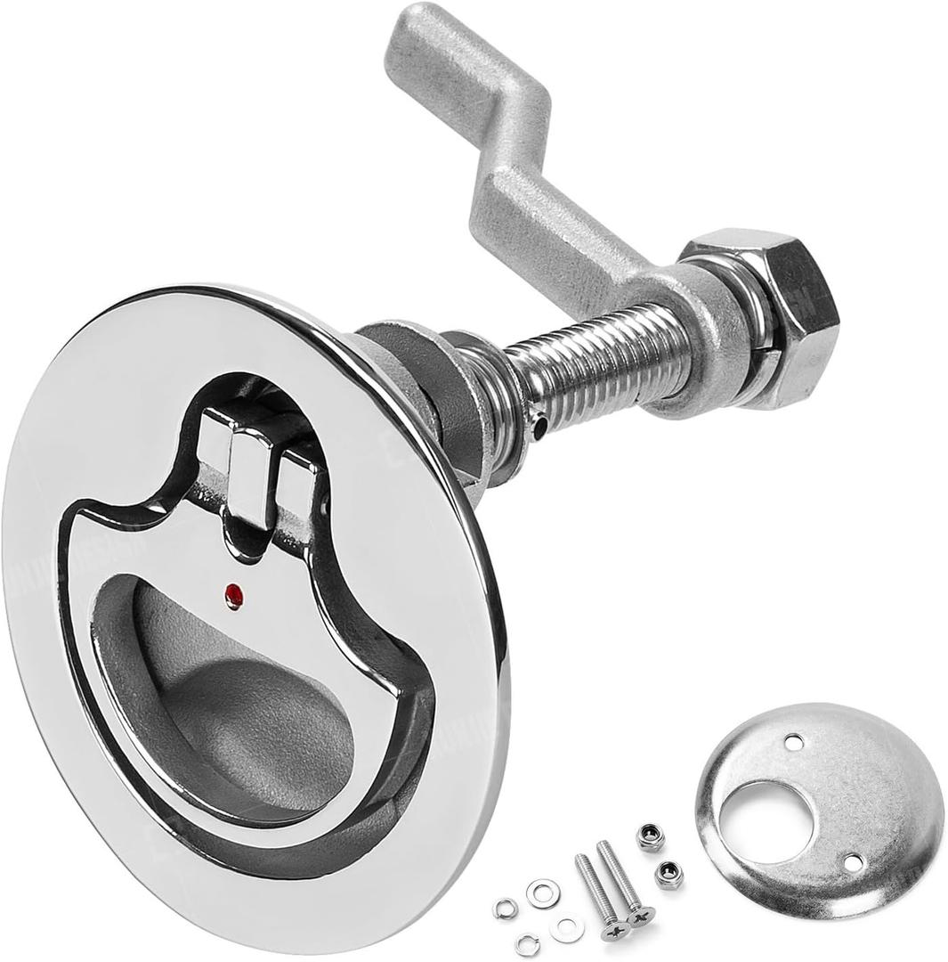 Heavy Duty 316 Stainless Steel Boat Cam Latch, Marine Flush Hatch Pull with Back Plate and Screw