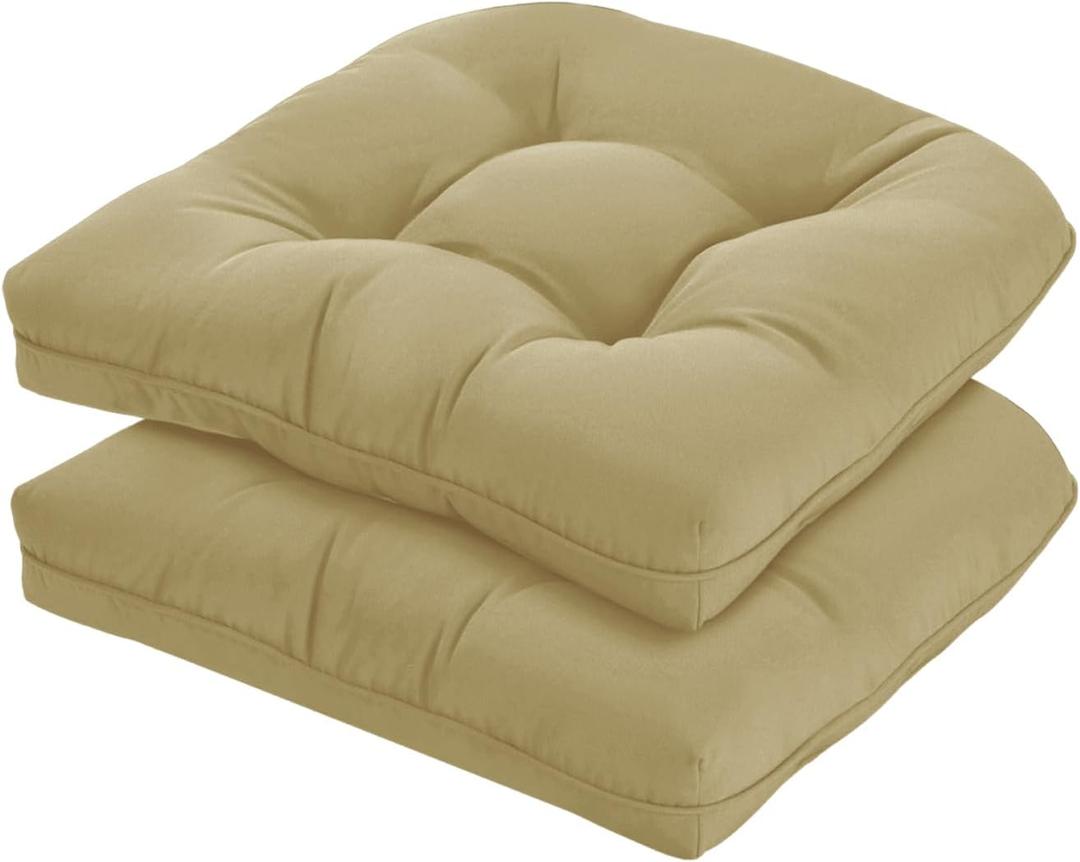 19x19 Outdoor Chair Cushions Set of 2, Tufted Wicker Patio Furniture Cushions, Thick Outdoor Seat Cushions for Lawn Chairs, Overstuffed and Water Resistant, Khaki