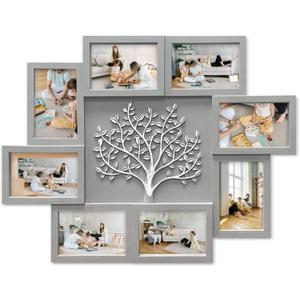 HELLO LAURA - Picture Frame Collage Large Wall Hanging Photo Frames Elegant Tree Collage Frame Gifts for Family Friends 4x6 inch Home Wall Decor Gallery Display (Grey)