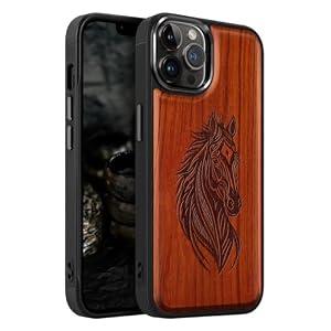 Govmeie Magnetic Wood Case for iPhone 14 Case/ iPhone 13 Case Natural Wood I Metal Lens Frame Protection I Unique & Classy Wooden Shockproof Protective Cover Compatible with magsafe-Rose Wood-Horse
