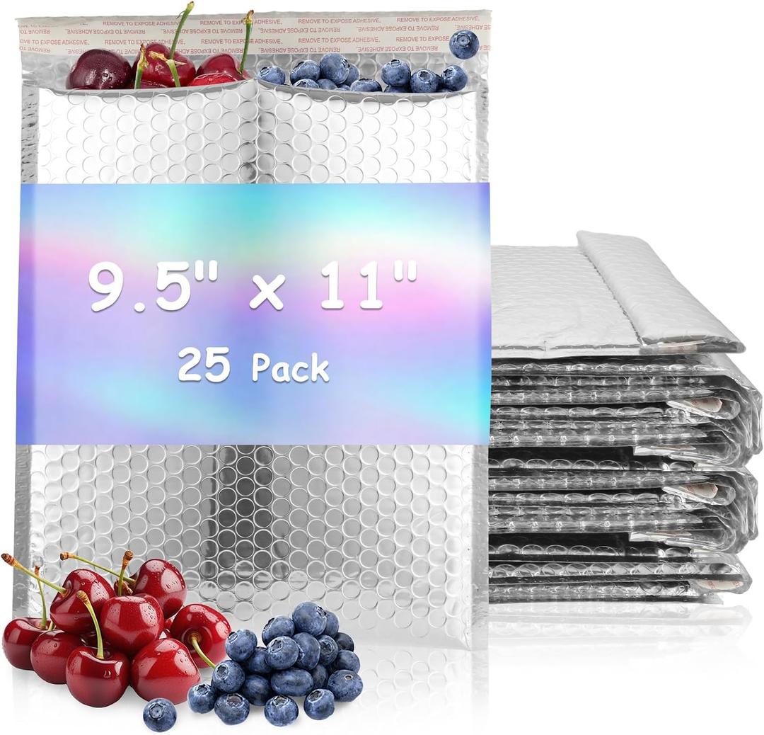 25Pcs Thermal Bubble Mailer 9.5" x 11", Waterproof Metallic Foil Mailing Envelopes, Self-adhesive Insulated Shipping Bags for Perishable food, Cosmetics, Pharmaceuticals