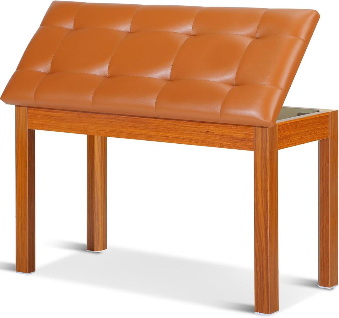 Duet Piano Bench with Storage - Wooden Solid Wood Piano Bench, Tufted Padded Keyboard Bench, Piano Stool & Piano Chair Seat Vanity Stool, Duet Double Piano Seat (Brown), Standard