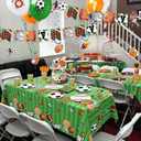Combo Sports Party Kit for 20: Football & Basketball Theme Decorations with 300g Plates, Orange Cutlery, Banner, 24 Balloons, Tablecloth & Backdrop for Birthday